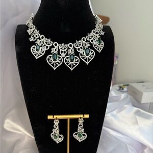 Elegant Silver and Green Jewelry Set